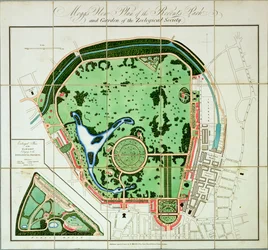 Moggs nye plan for Regents Park and Garden of the Zoological Society, pub. af Edward Mogg, 1828